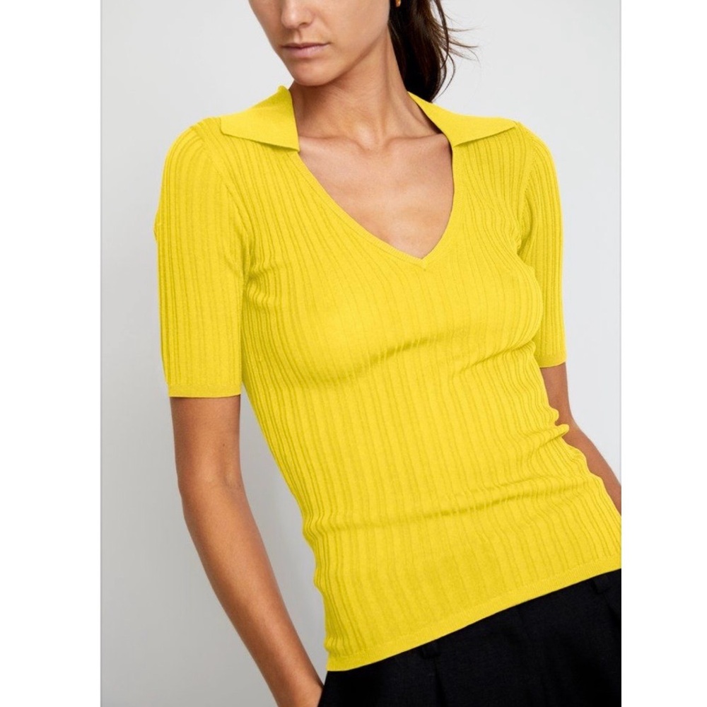 No.6 store Adele Ribbed Polo in Citron Rayon Knit